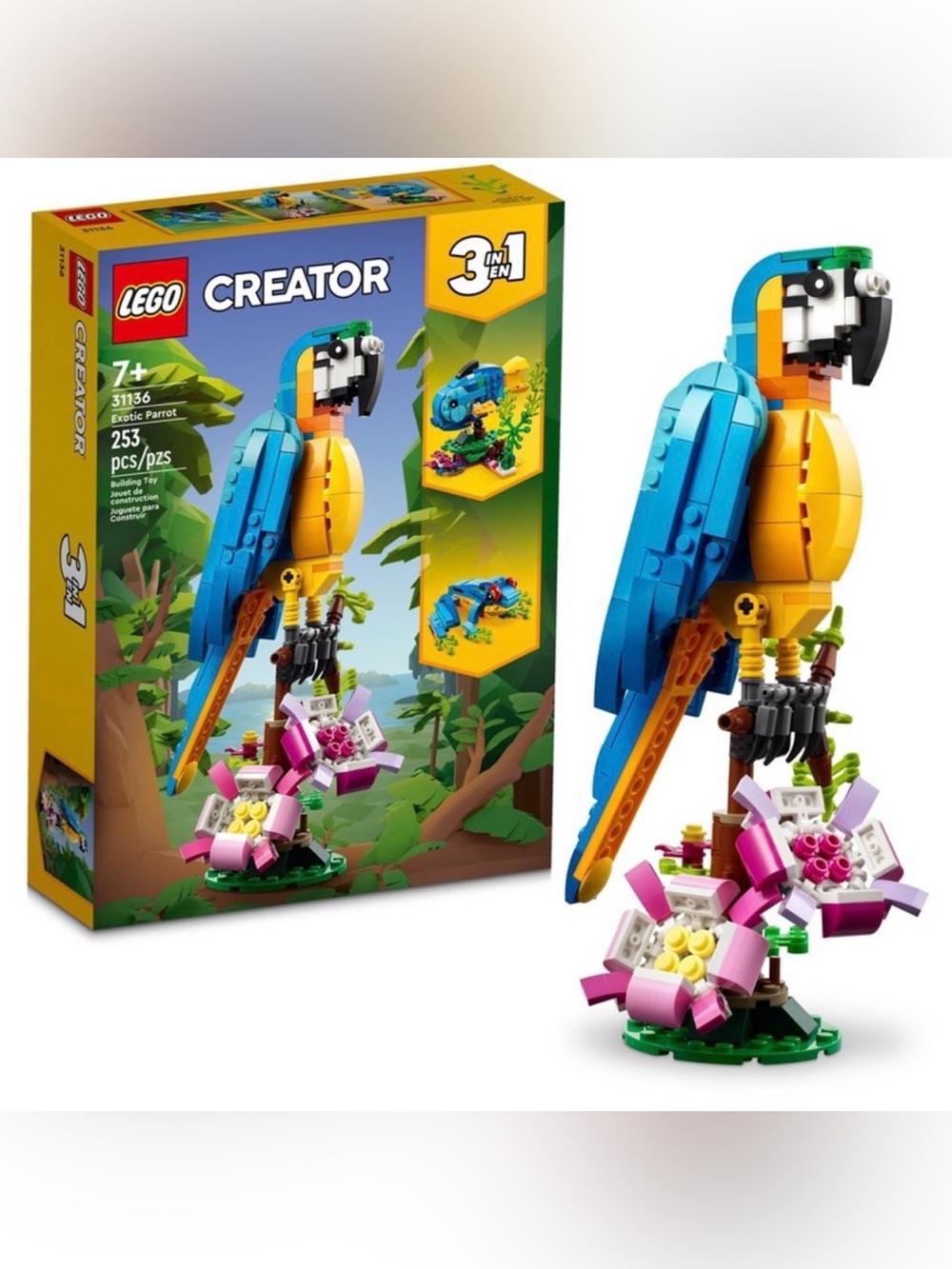 Lego Blue and Yellow Parrot Creator Set with Pink Flower